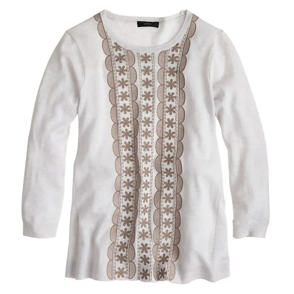J. Crew Embroidered Wool Swingy Sweater XS